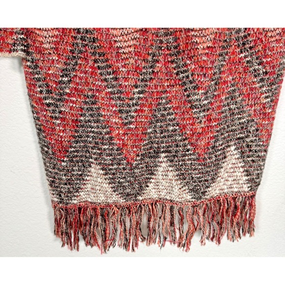 Lucky Brand Aztec print long open Fringe Cardigan Sweater Cozy Medium - Picture 4 of 9